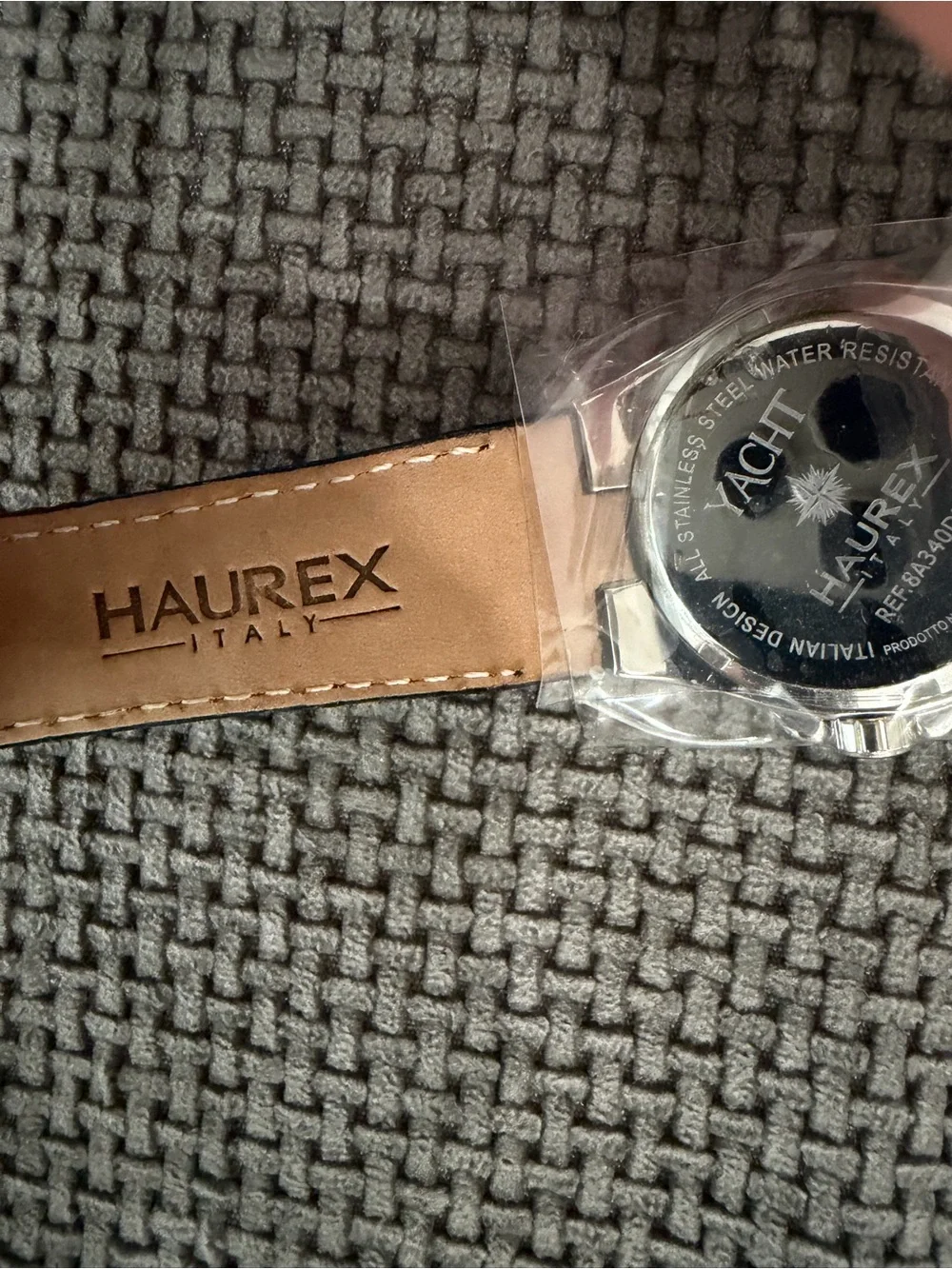 Haurex Italy Yacht Womens Watch Crystal Bezel Black Dial Leather Strap Italian